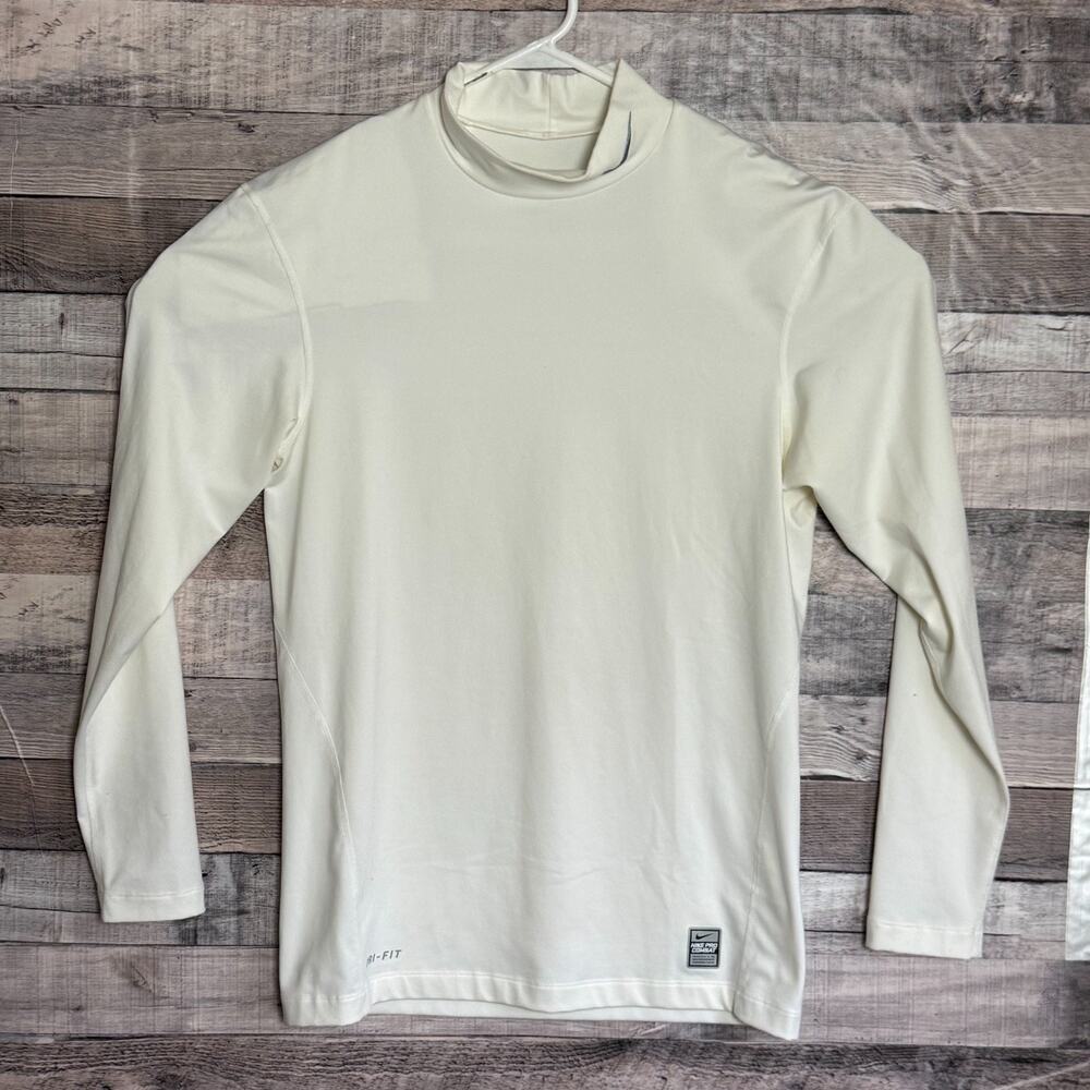 Nike Pro Combat Compression Mock Shirt Mens XL White Long Sleeve Base Layer